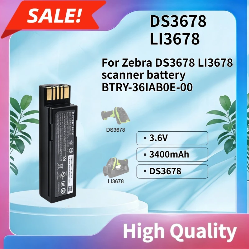 

DS3678 3.6V 3400mAh High quality Compatible with Zebra DS3678 LI3678 scanner battery BTRY-36IAB0E-00