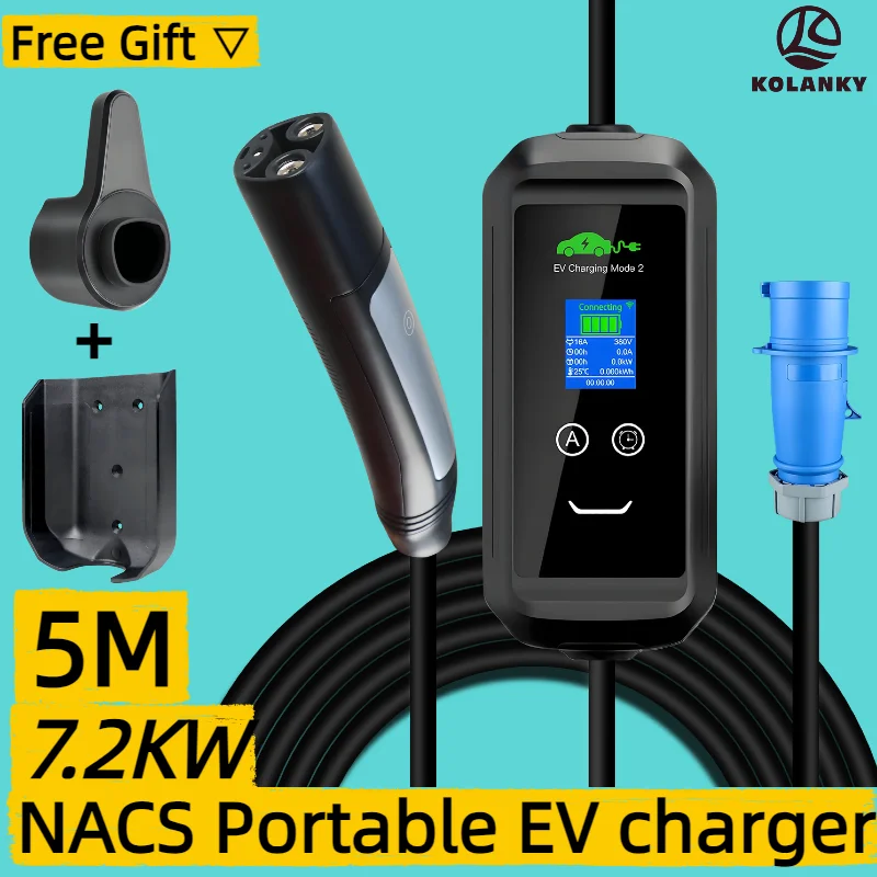 مع CEE TS التوصيل 5 متر كابل EVSE صندوق شحن NACS صندوق الحائط للسيارات الكهربائية Nacs TS شاحن EV المحمول 7.2KW 32A 3 المرحلة
