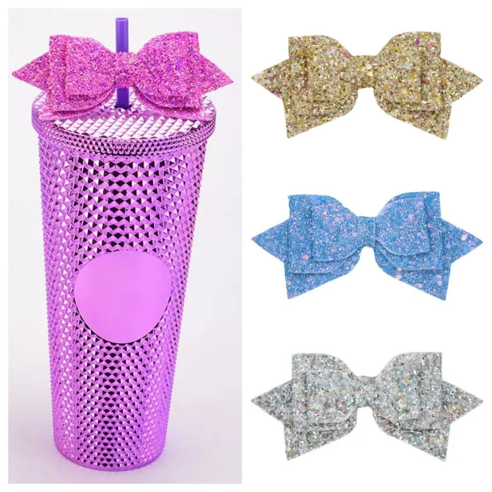 3PCS Sequin Bow Straw Cup Decorative 3D Bow Drinkware Drinking Straw Accessories DIY Cup Accessories Beauty