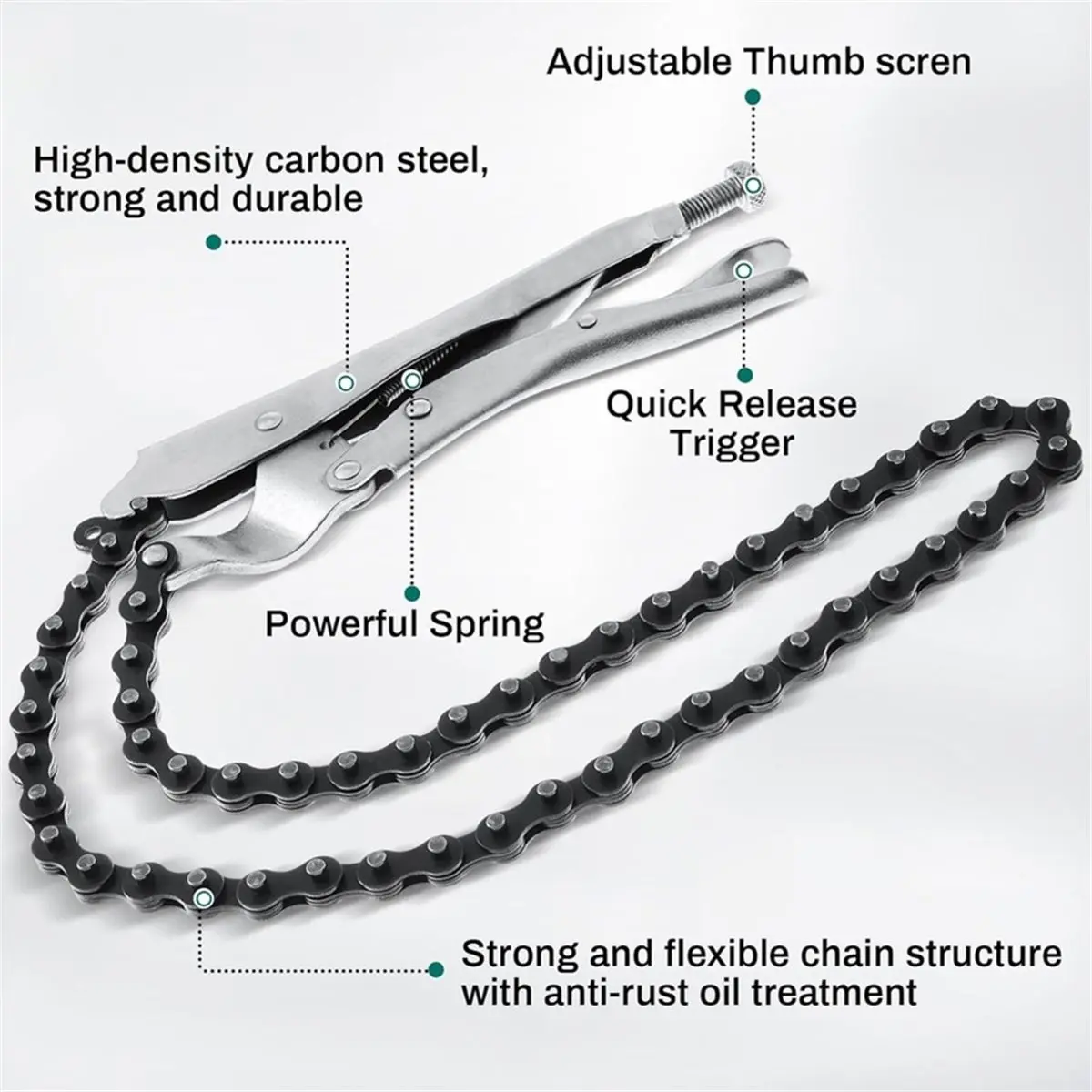 2Pcs 9 Inch Locking Chain Clamp with 19.6 in Long Chain,Locking Chain Plier Industrial Pipe Vise Chain Wrench 6.2 in D
