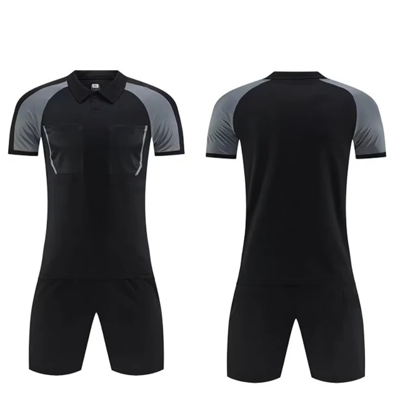 الحكم لكرة القدم جيرسي مجموعة 24/25 المهنية كرة القدم للرجال بدوره إلى أسفل طوق جيوب كاملة قصيرة الأكمام كرة الصالات جيرسي للقاضي #4