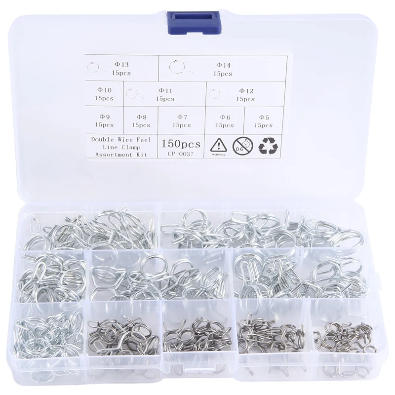 

A47U 150Pcs/Set Stainless Steel Spring Clip Hose Clamp Fastener Fuel Line Hose Water Pipe Air Tube Car Plumbing Tools