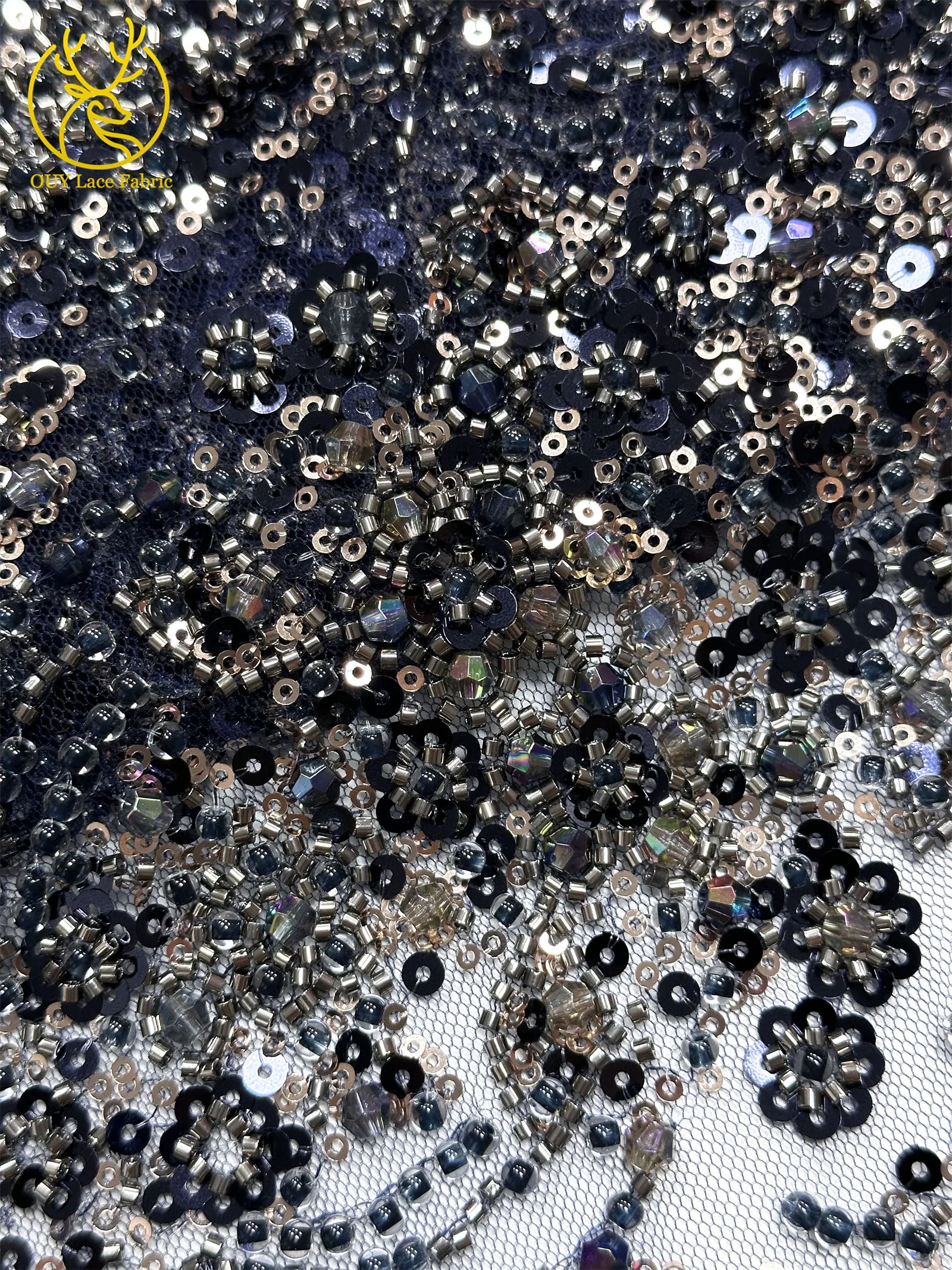 Schwarzer Luxuriöser Afrikanischer Handgefertigter Schwer Perlenverzierter Pailletten-Spitzenstoff 5 Yards Luxuriöser Französischer Tüll-Spitzenstoff für Partykleider – Detail 28