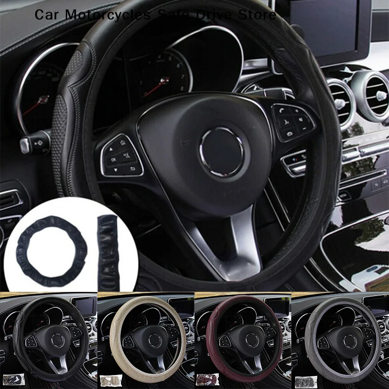【M】Universal Car Steering Wheel Cover Carbon Fiber Leather Three-dimensional Anti Slip, Timple And Fashionable Car Accessories