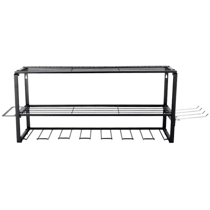 مخصص الثقيلة الطاقة 3 طبقة أداة المنظم جدار جبل المعادن المرآب الرف 7 الحفر شماعات تخزين الرف