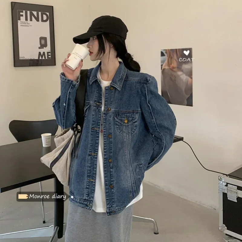مثير المرأة كاوبوي معاطف جاكيتات ريترو الشارع ركن الكتف منتصف طول 2024 ربيع جديد الكورية فضفاض رداء علوي غير رسمي الملابس النسائية #3