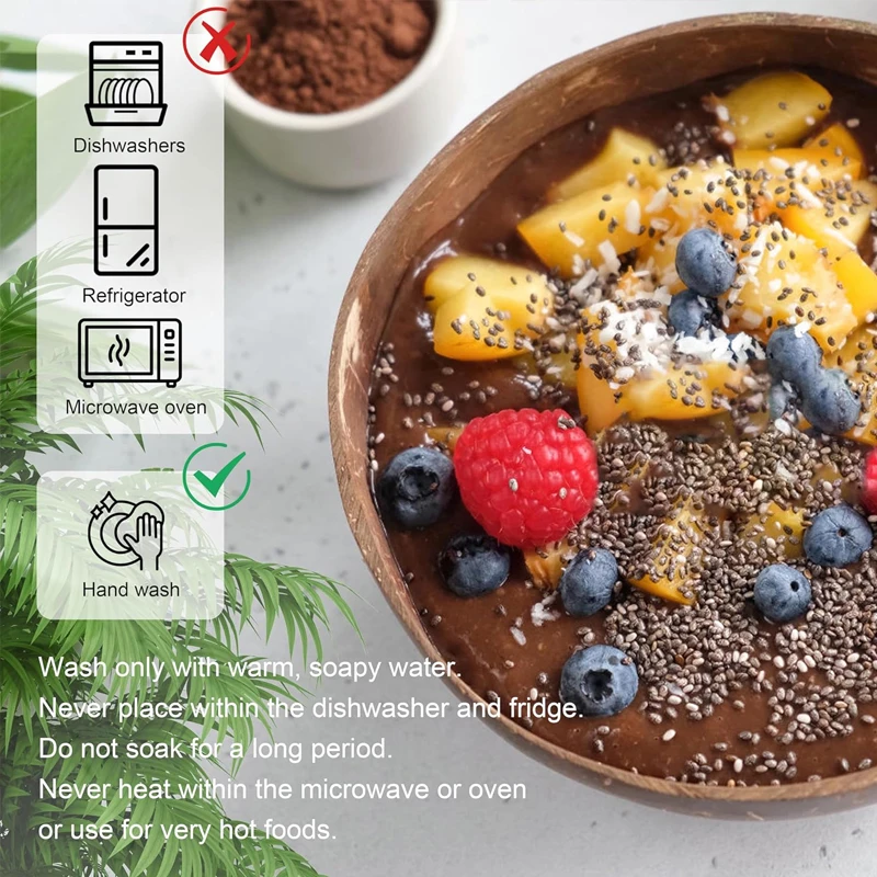E9 Natural Coconut Bowl Set Salad Smoothie Bowls Wooden Ramen Bowl Coconut Spoon Coco Smoothie Kitchen Tableware Coconut Bowl 5