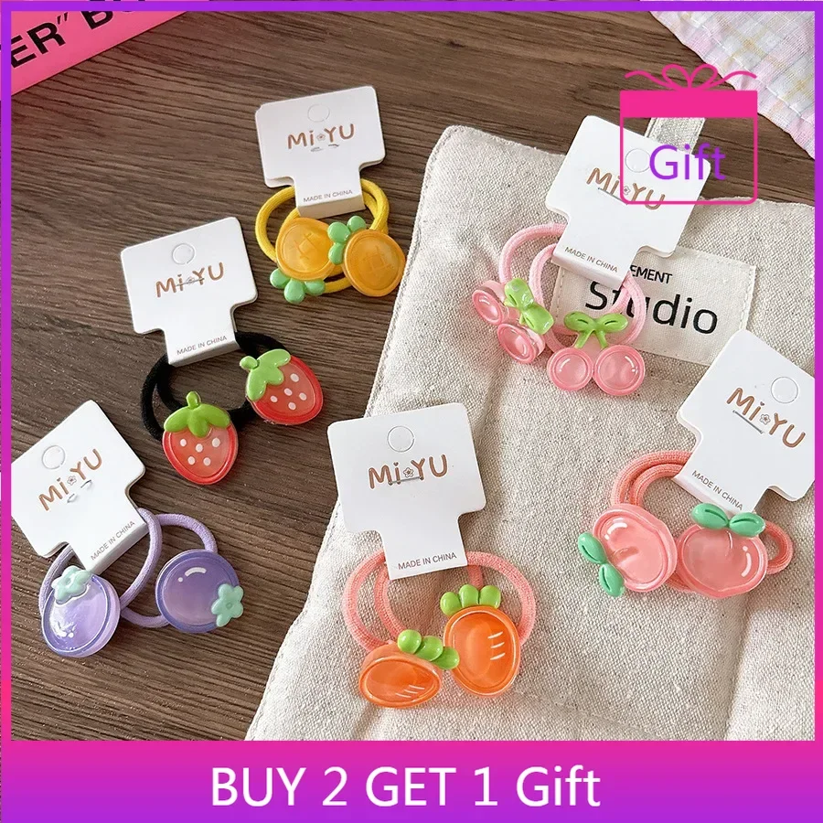 

Crystal Fruit Hair Ties Non-Slip Stretchy Resin Kids Hair Bands Cute Peach Strawberry Hair Accessories Set