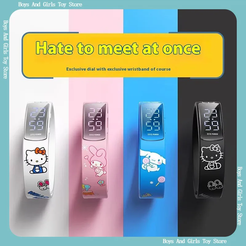 Miniso Melody Kuromi Square Watch Girl Sports Cartoon Waterproof Cute Girl Square School Children Smart Bracelet Birthday Gift