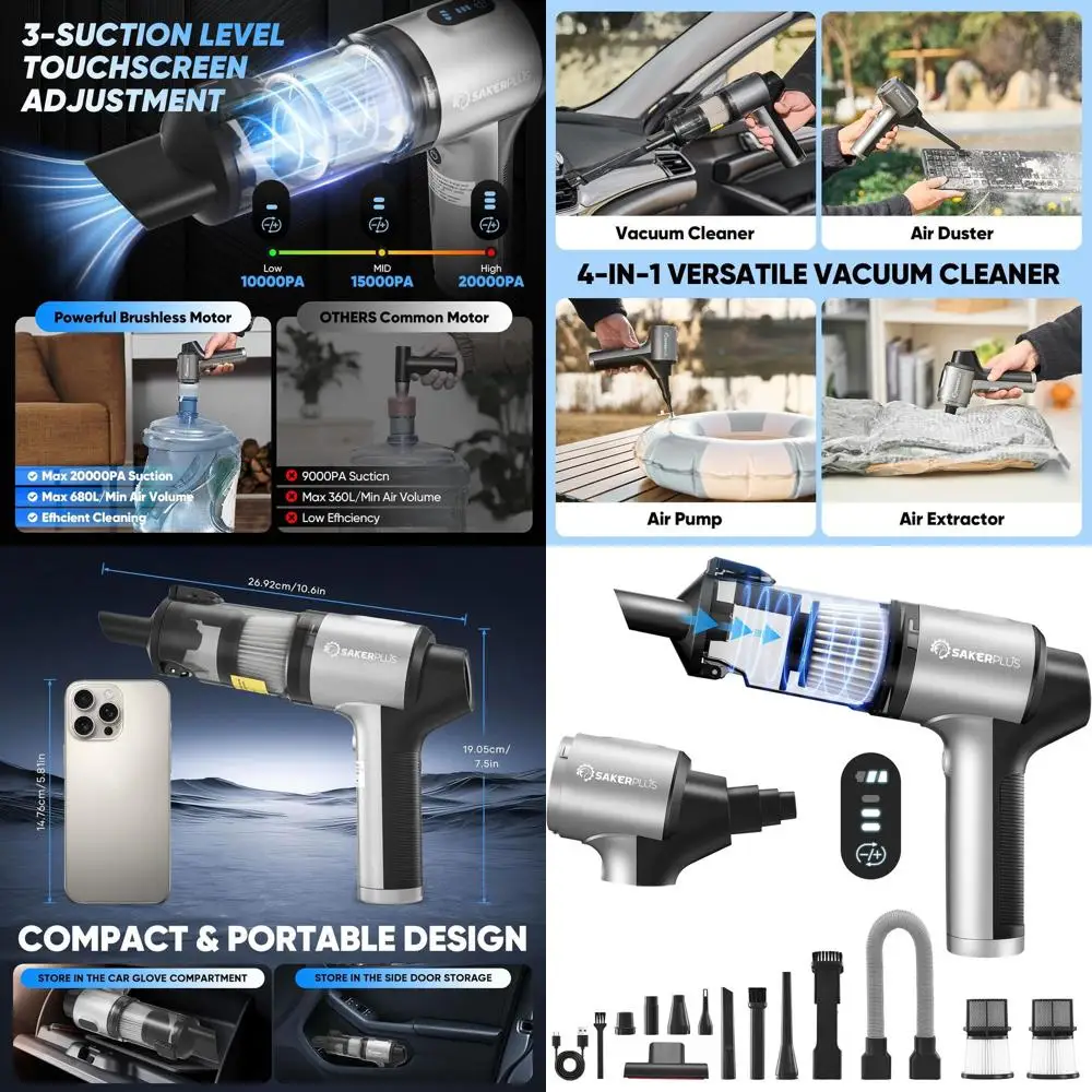 

Cordless 20000PA High-Power 4-in-1 Portable Vacuum Cleaner with LED Display for Car and Home Use