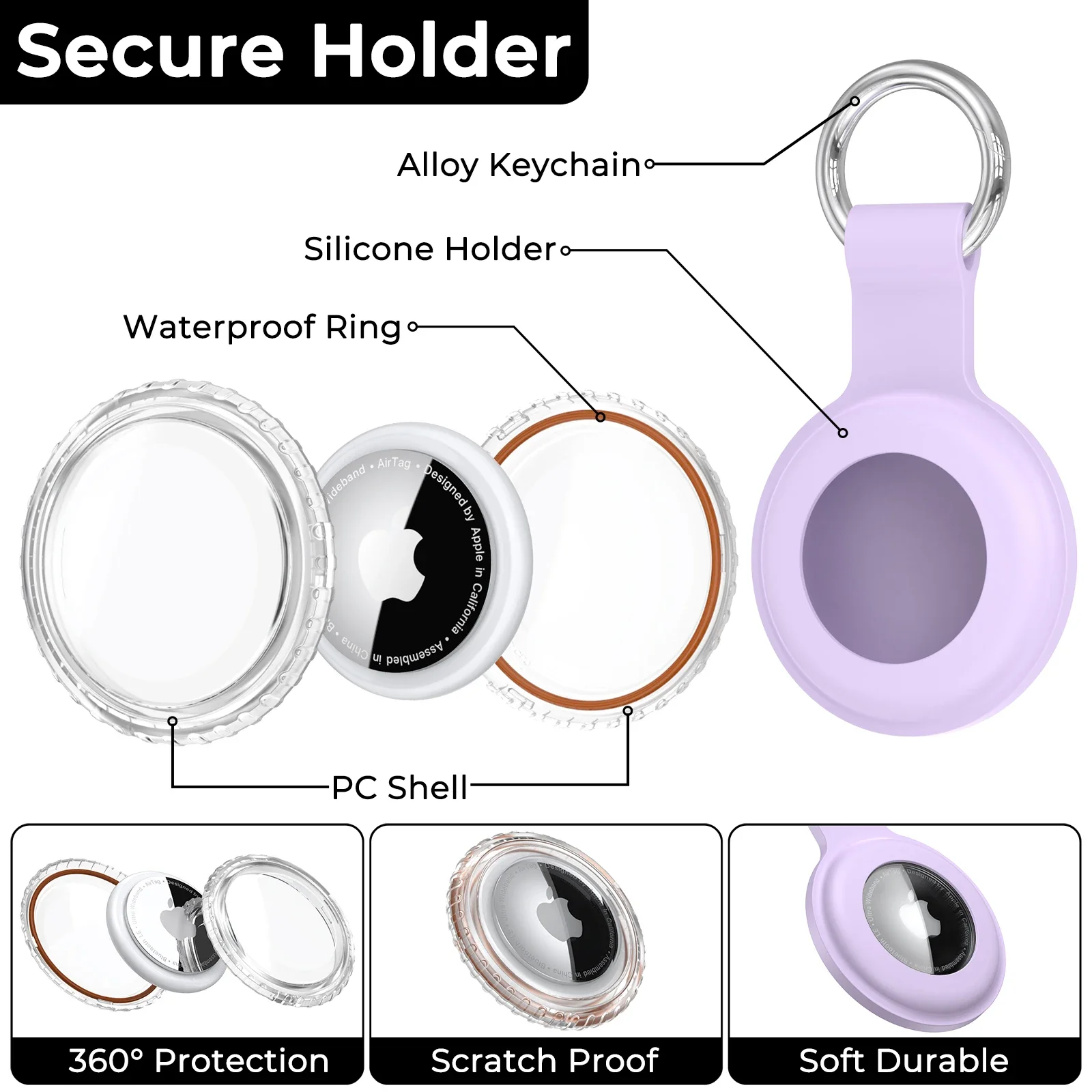 Силиконовый держатель 2 в 1, прозрачный водонепроницаемый чехол для ПК, чехол для Apple Airtag, анти-потерянный брелок для собак, кошек, ошейник для домашних животных, трекер