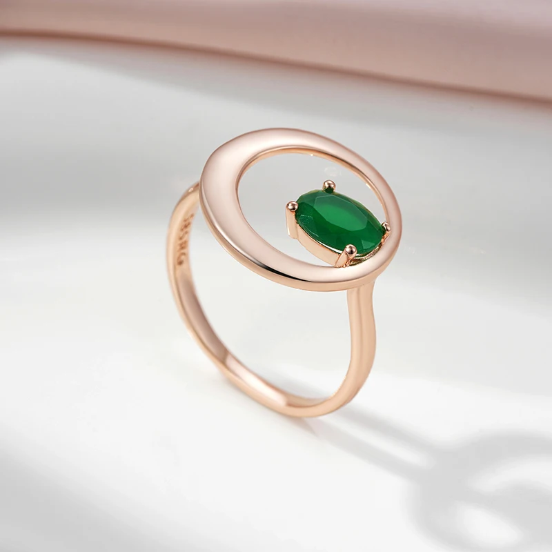 SYOUJYO Green Natural Zircon Round Rings For Women 585 Rose Gold Color Glossy Luxury Party Daily Fine Jewelry