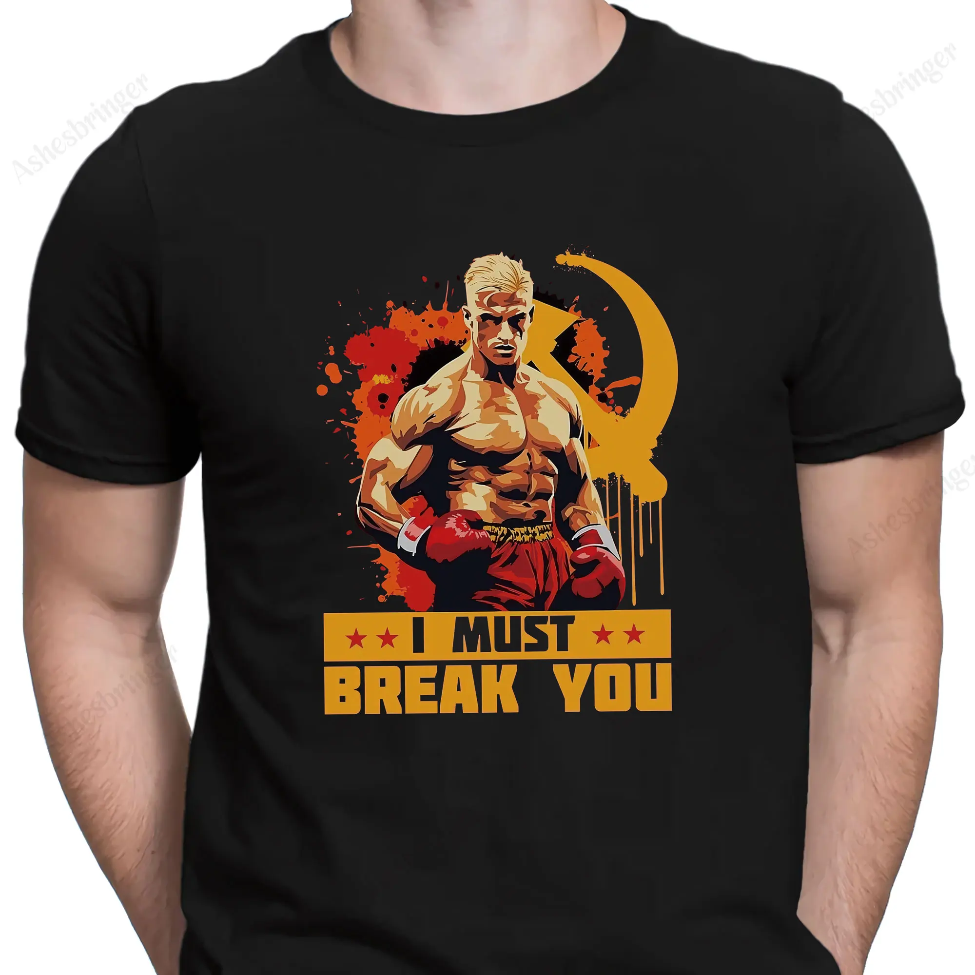 Men's Cotton Crew Neck ROCKY Ivan Drago I Must Break You Boxing Graphic Print T-Shirt Street Casual Style Tops for Men and Women