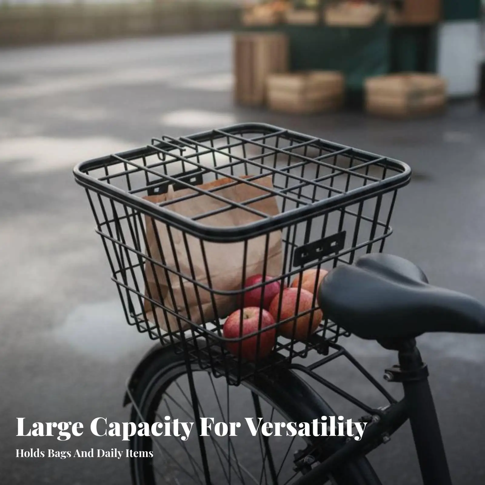 Durable High Carbon Steel Bicycle Basket for Rear Rack Large Metal Storage Basket for Bike Fits Mountain Road Folding Bikes Safe