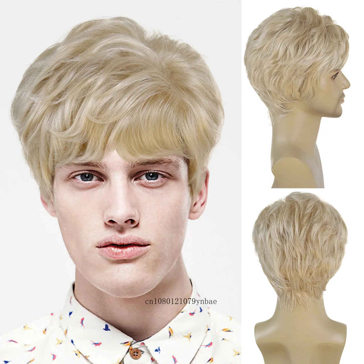 Short Blonde Wig with Bangs Synthetic Hair Wigs for Men Light Blond Color Wig Cosplay Halloween Costume Cool Carnival Party Wigs