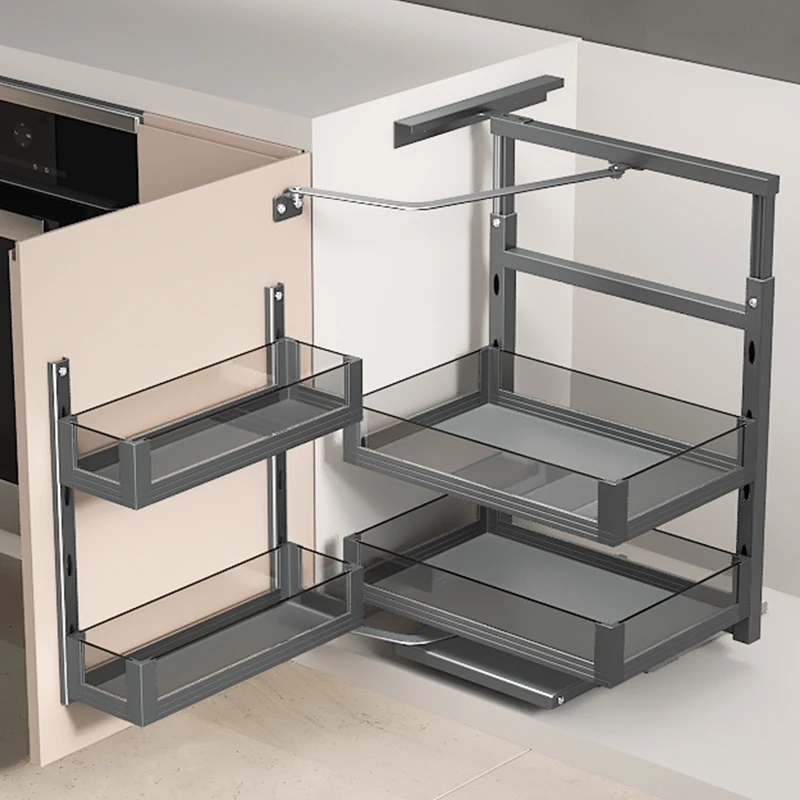 

Aluminium Pull Out Spice Shelf Desktop Drawer Storage Organize Linkage Kitchen Pantry Unit