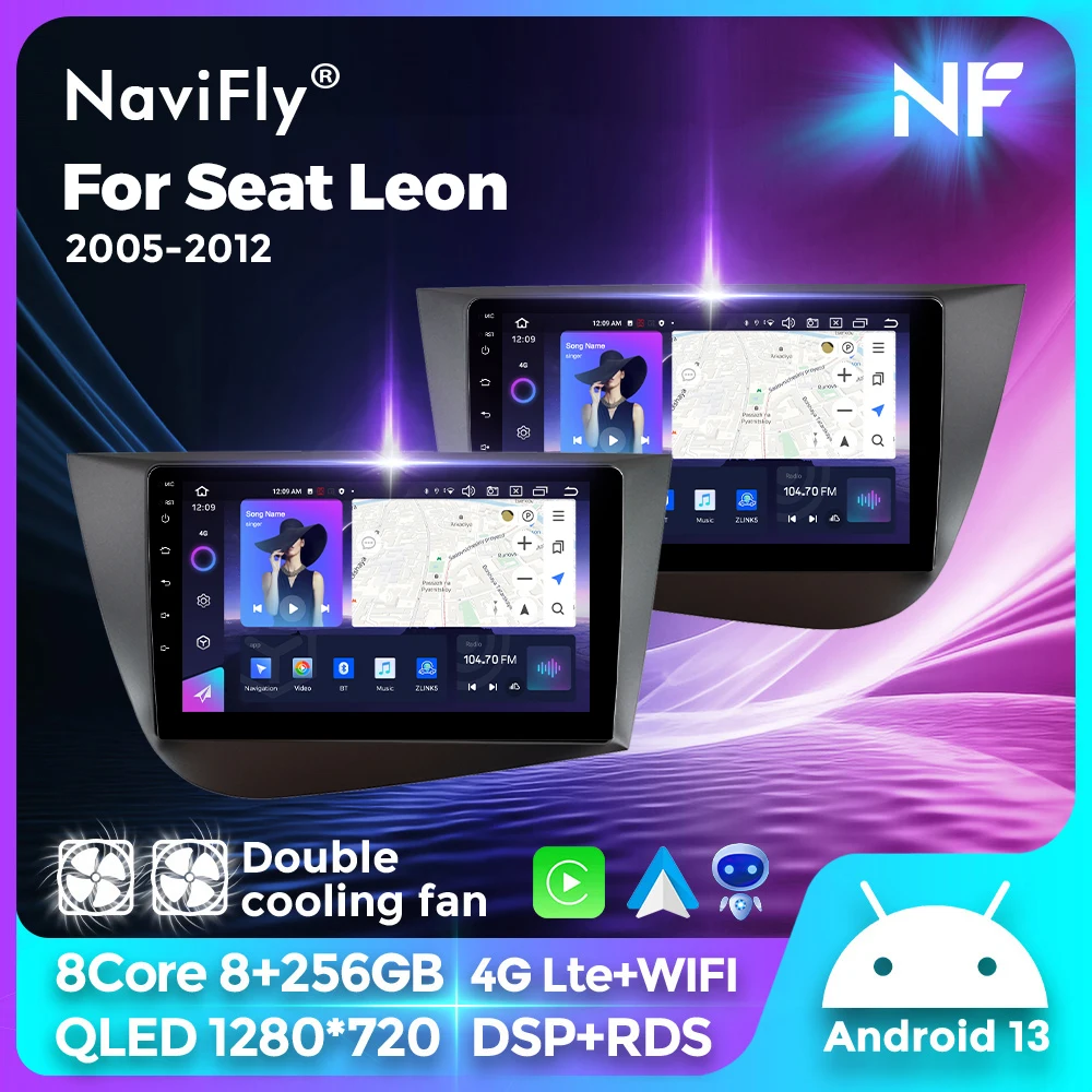 

Navifly 8G 256G 2Din Android Car Radio Head Unit For Seat Leon 2 MK2 2005-2012 GPS Multimedia Player Wireless CarPlay Stereo BT