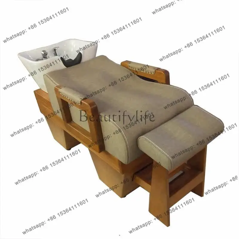 

High-end shampoo bed, ceramic basin, high-end solid wood half-lying shampoo bed for barber shops