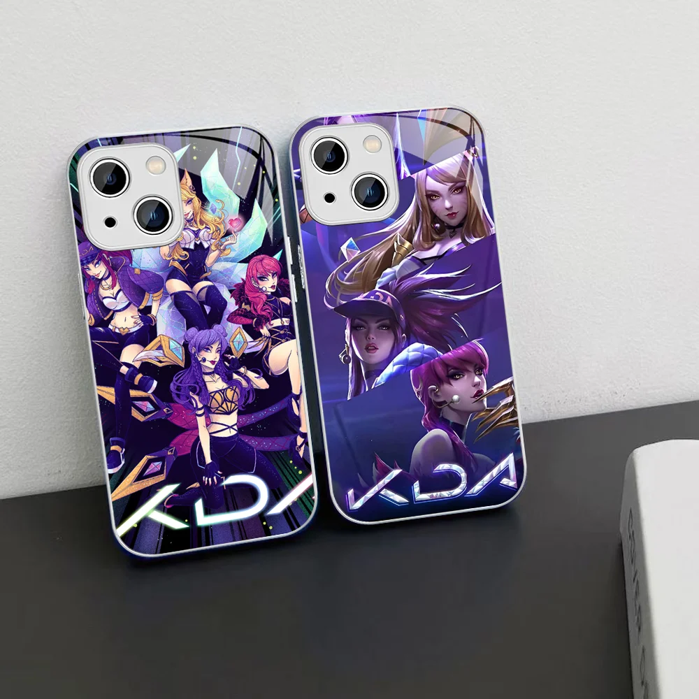 LOL-KDA Ahri Akali Kaisa Mousepad Tempered Glass For iphone 14 13 12 11 Pro Mini XS MAX 14Plus X XS XR Fundas