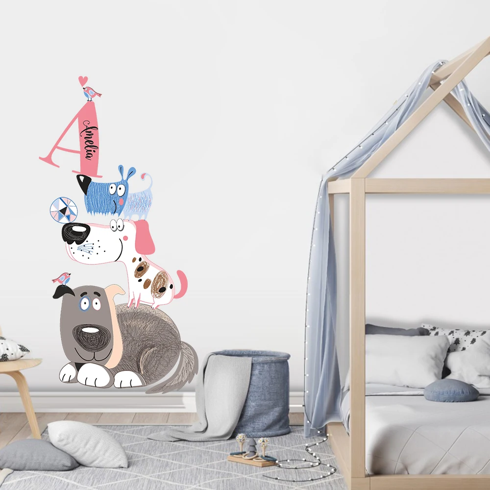 Пользовательское имя, собаки, щенок, стикер на стену, детская комната, детская комната, индивидуальное имя, наклейка на стену с изображением домашних животных, игровая комната, домашний декор Пользовательское имя, собаки, щенок, стикер на стену, детская комната, детская комната, индивидуальное имя, наклейка на стену с изображением домашних животных, игровая комната, домашний декор