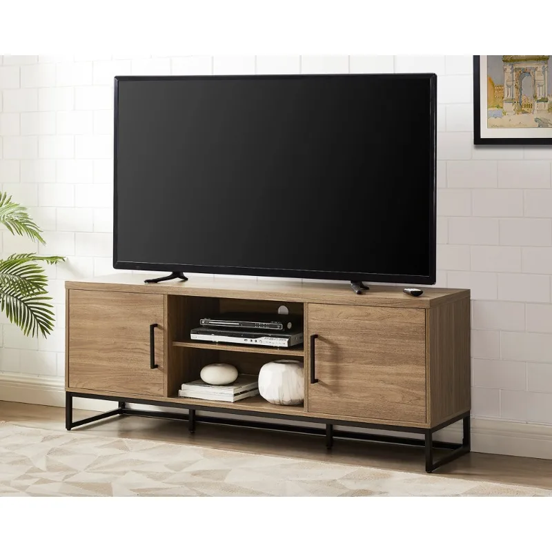 

Industrial TV Stand for TVs up to 70", Canyon Walnut Finish,Strong metal legs and door handles