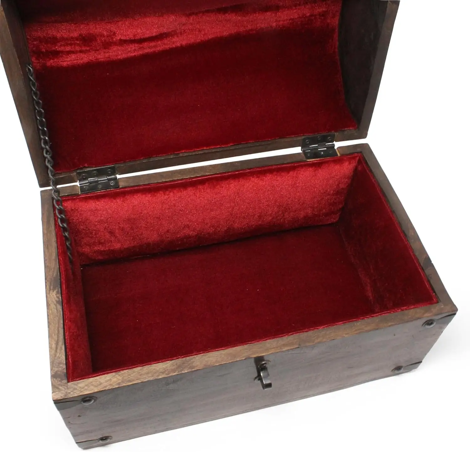 Cofre del Tesoro de Madera Nautical Cove con Forro Acolchado de Terciopelo y Cerradura Antigua con llaves Esqueleto (Grande 13x8x8,75)