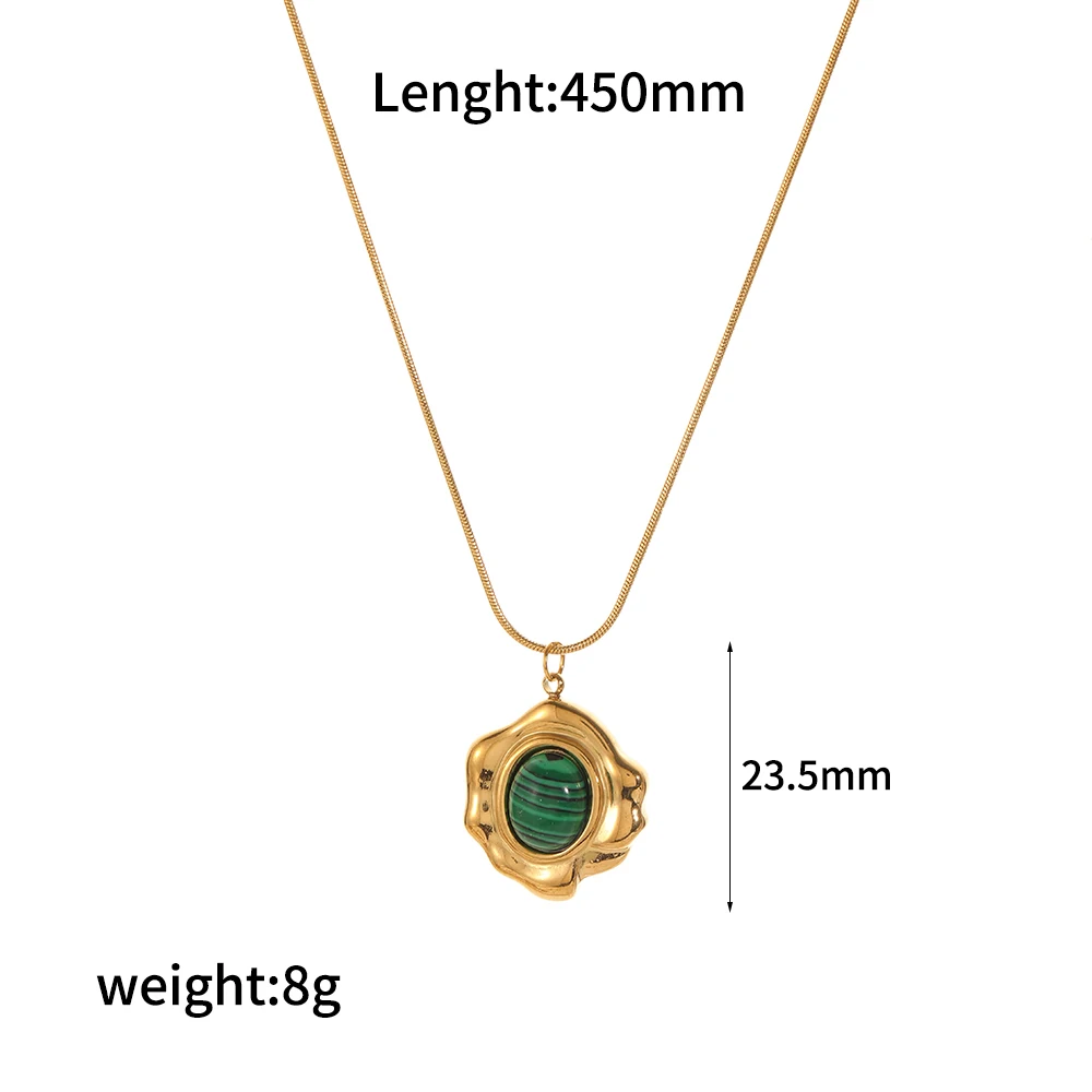 Modische Naturstein-Edelstahl-Anhänger-Halskette, vergoldet, französischer Retro-Schmuck für Damen – Detail 5