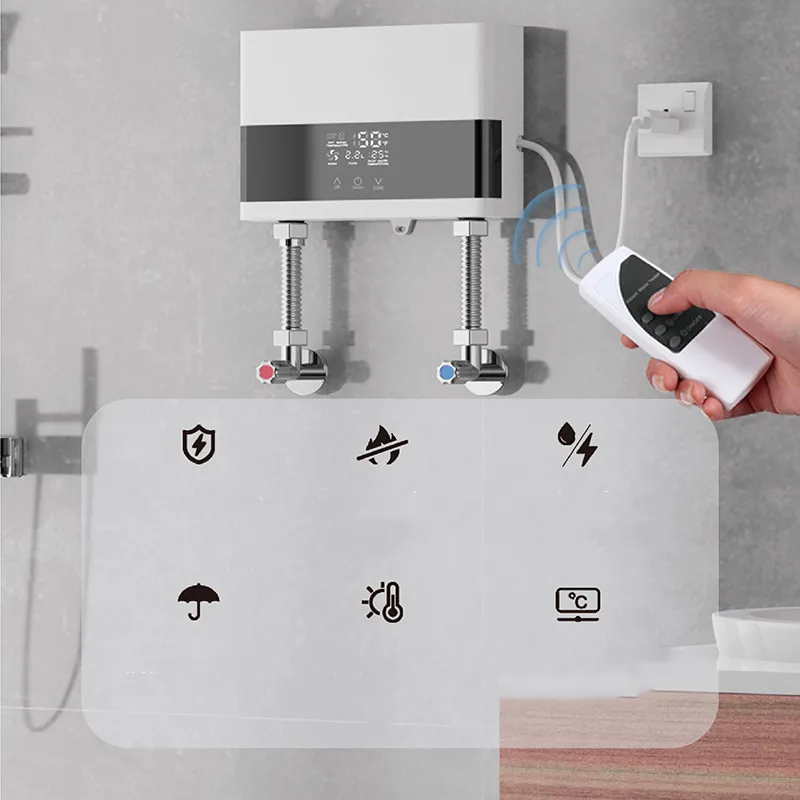 Mini Tankless Water Heater 6000W AC220V Electric Constant Temperature Instant Hot Water Heater with Remote Control Touch Display