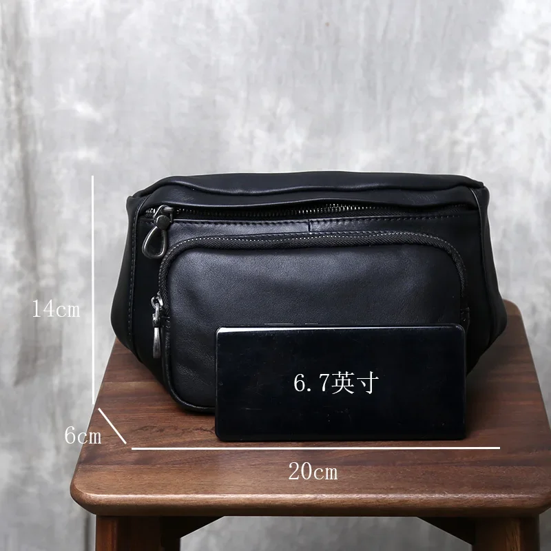 Borsa da petto in pelle da uomo Borsa da cintura in pelle di vacchetta con strato superiore semplice e versatile Borsa a tracolla casual e alla moda di grande capacità