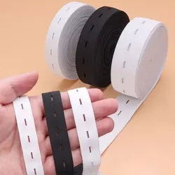 5/2Meters Elastic Sewing Bands Black White Flatback Sewing Bands with Buttonhole Knit Stretch Belt for Sewing Craft DIY Supplies