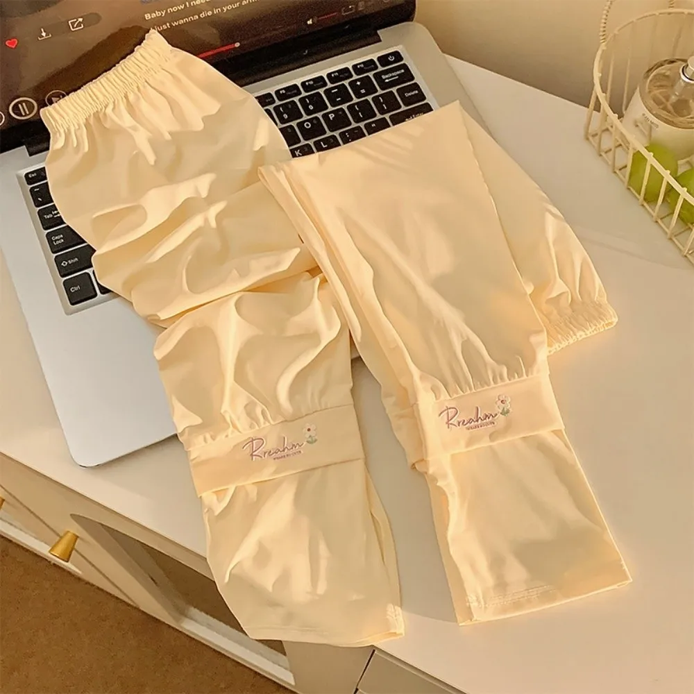

Flower Embroidered Long Ice Silk Sleeves Arm Protection Elastic Sunscreen Arm Covers Anti-UV Thin Cycling Gloves Driving