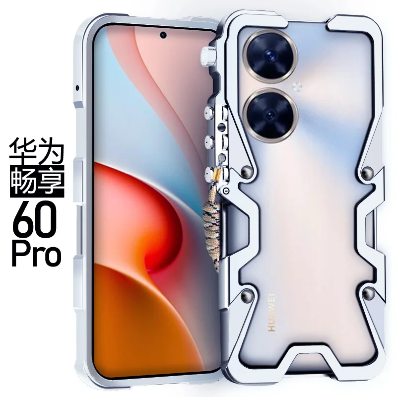 Luxury Armor Metal Aluminum Phone Cases Bumper For Huawei Enjoy 70 60 Pro Cover Mechanical Purely Handmade Skull Case