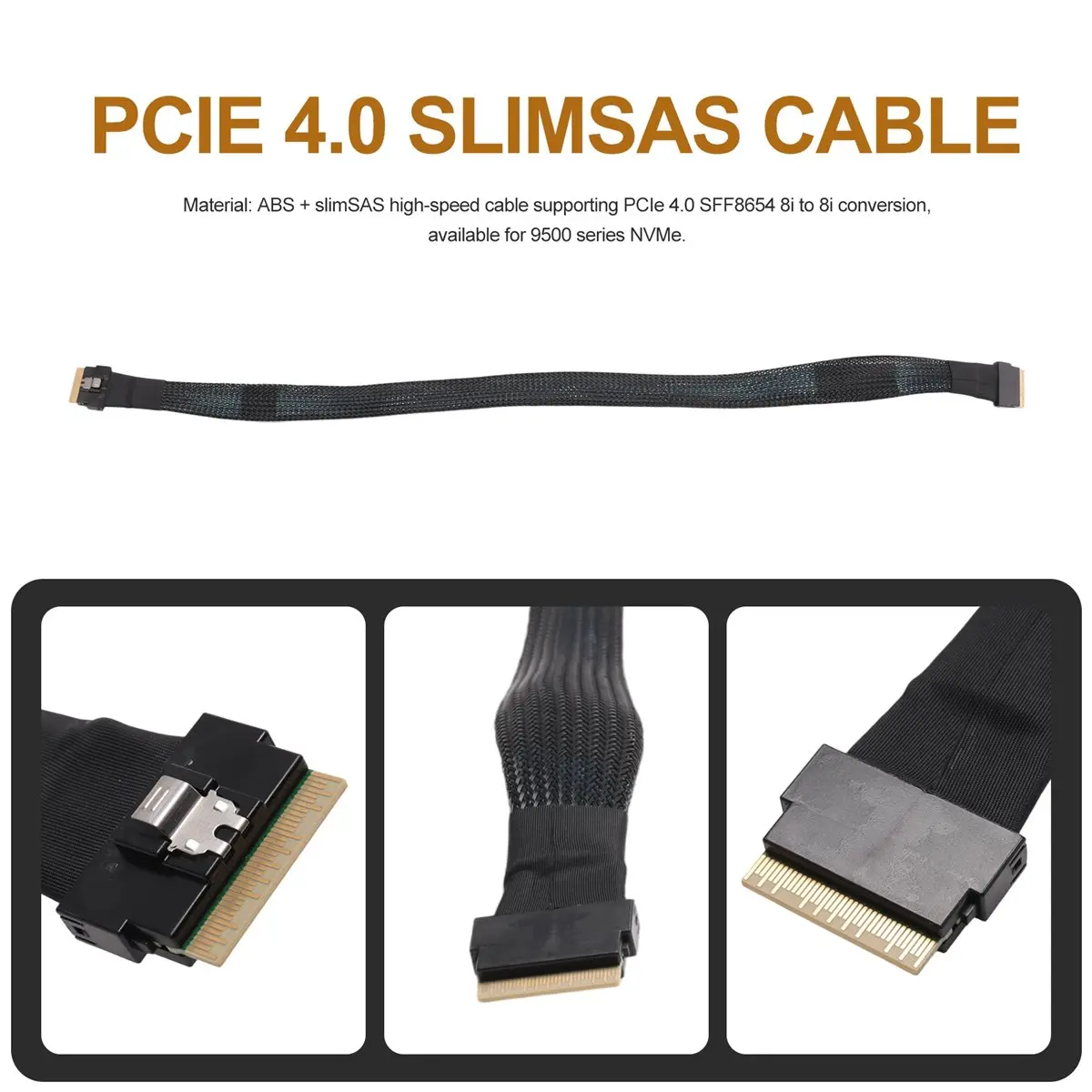 Active Phase High Speed PCIe 4.0 SlimSAS SFF8654 8i to 8i 9500 Series NVMe Available Cable External Video Card Adapter 0.5M