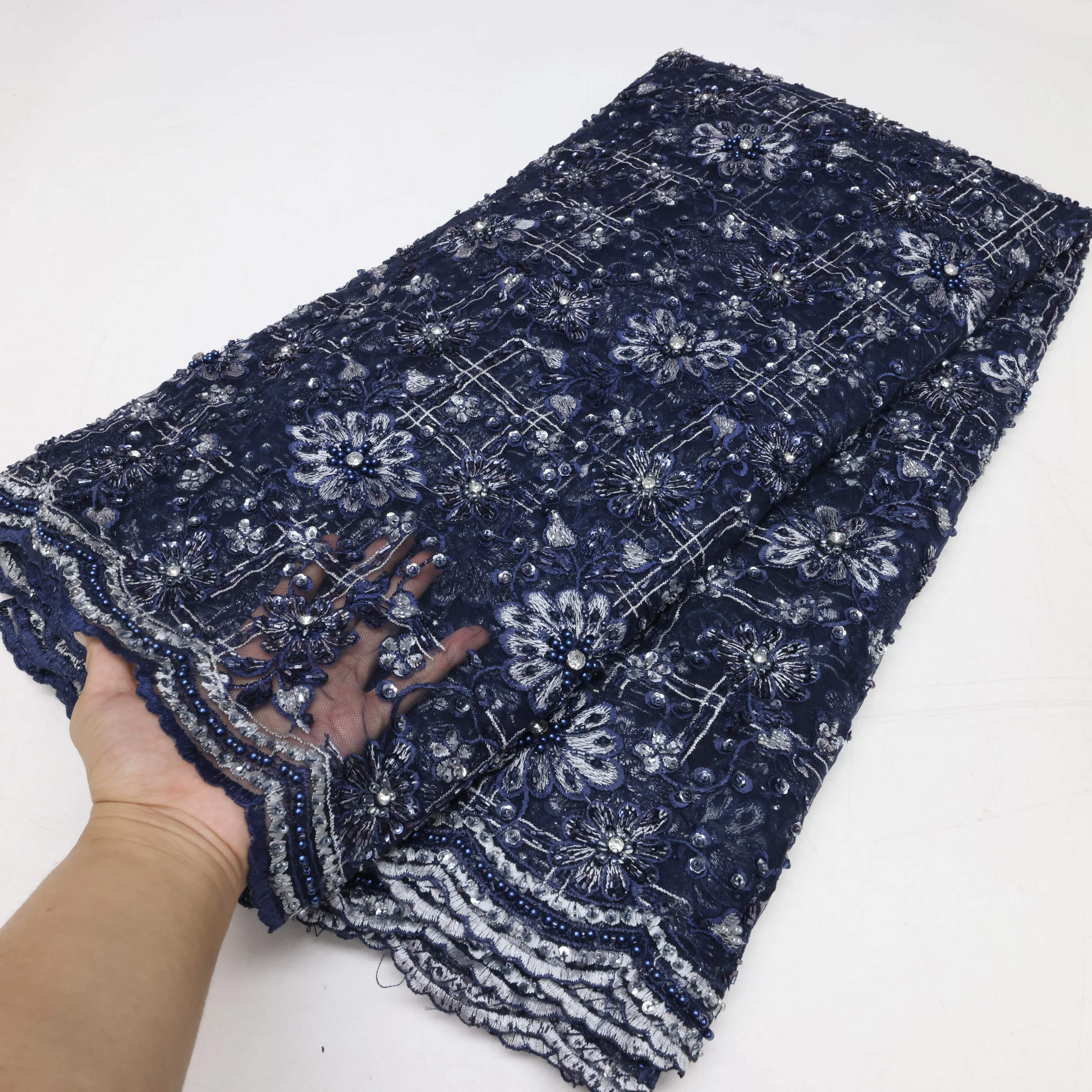 Tissu africain en dentelle perlée fait à la main, avec pierres, Tulle, longueur 5 Yards, pour robe de soirée, nouvel arrivage