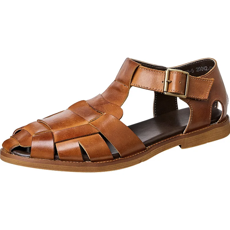 

Spring Summer Open-toed Flat-bottomed Roman Sandals Men Breathable Beach Shoes Designer Sandals Designer Sandals Genuine Leather