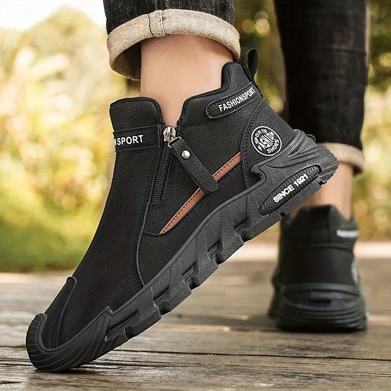Tênis de caminhada fechado com zíper antiderrapante quatro estações masculino, sapatos casuais ao ar livre de montanhismo de corte baixo elegantes e versáteis