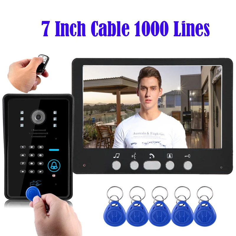 7 inch home intercom system video door telephone wireless remote control password is used to unlock 1 monitor+1 camera