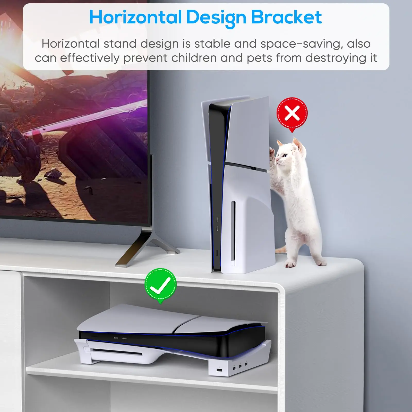 Supporto orizzontale per Console sottile PS5 con supporto Hub per disco sottile PS5 e digitale con 1 trasferimento di ricarica rapida 3 porte USB 2.0