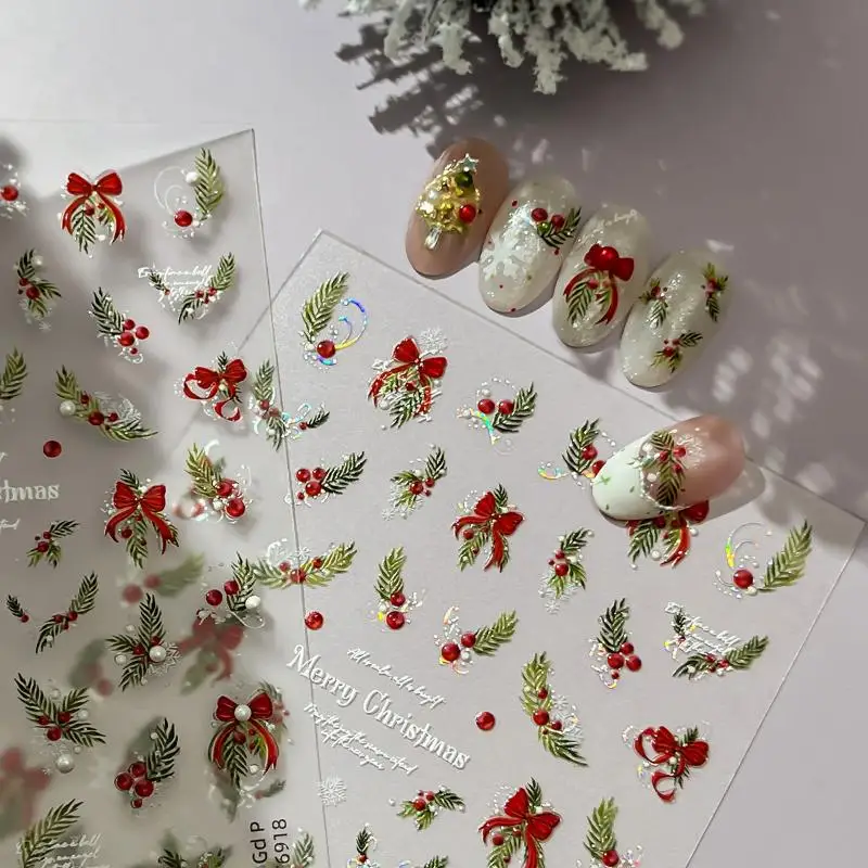 

Christmas Nail Stickers Laser Snowflake Relief 3D Christmas Tree Leaves Cartoon Wearing Nail Patches Manicure Decorstion Charm
