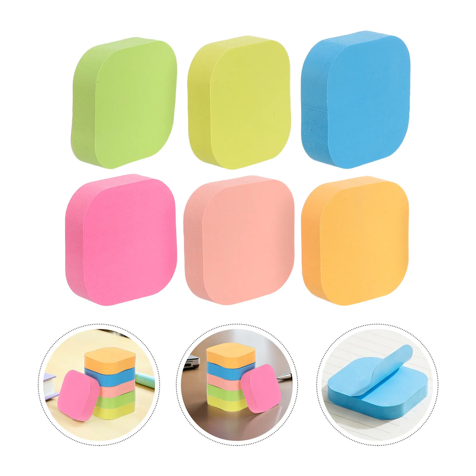 100Sheets Round Paper Colored Memo Pads 6 Colors Self Stick Tabs Office Planner Annotation Adhesive Memo Pads