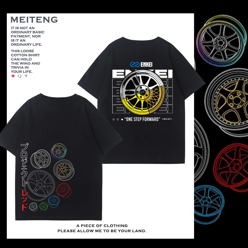 

2025 Summer Fashion New Formula 1 Racing Enkei Wheel Car Technology Enthusiast Cotton Short Sleeve Women's Tops Casual