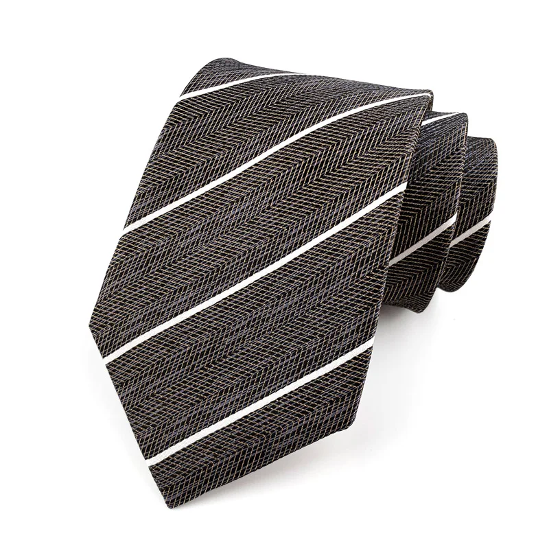 Luxury 8CM Mens Ties Necktie Brown Color Stripes Plaid Ties For Man Groom Jacquard Woven Neck Tie For Business Wedding Party