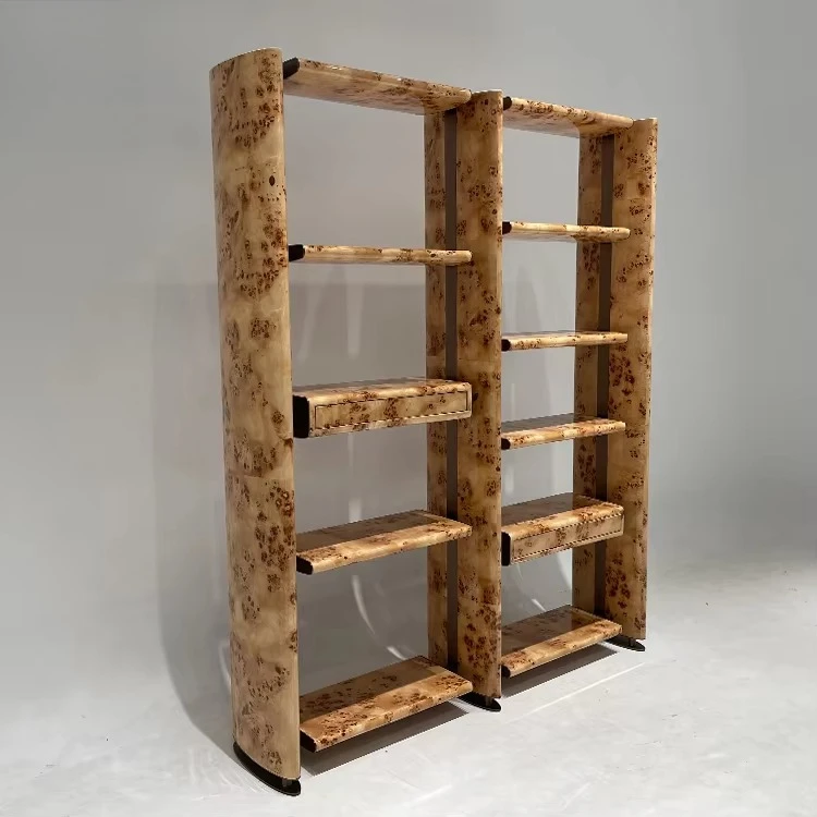 yf-Modern Style Custom Size Shelf Indoor Wood Home Office Furniture Bookcase With Decorative Metal details Storage Shelves-