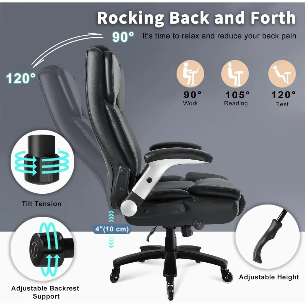 Wytrzymałe skórzane krzesło biurowe z wysokim oparciem dla osób o dużym wzroście, udźwig 272 kg, regulowane krzesło biurowe dla menedżerów