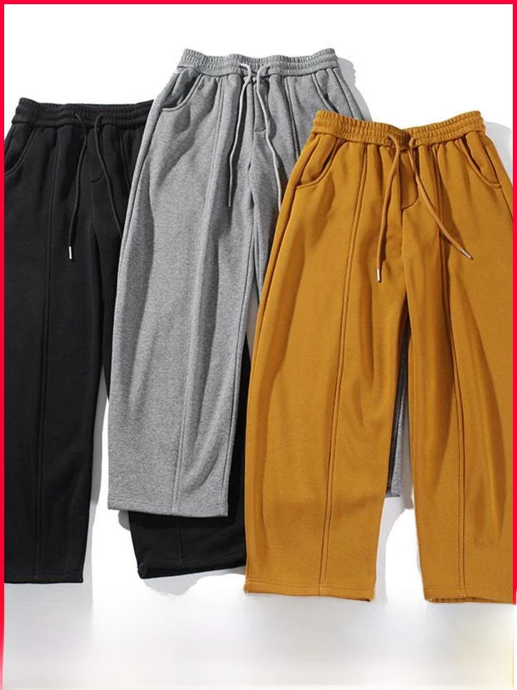 

Thickened Fleece! 3D Seaming! Autumn Winter Men's Outdoor Elastic Waist Sports Casual Loose Straight Leg Pants Trendy