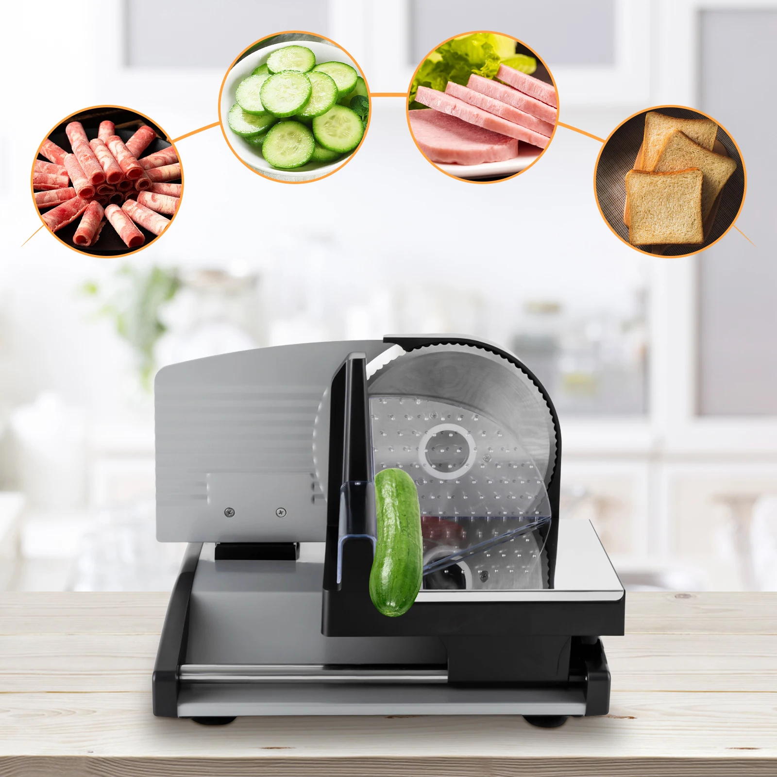 200W Small Electric Food Slicer Meat Food Household Desktop Meat Slicer Lamb&beef Slicers 1-15mm Bread Ham Meat Cutting Machine