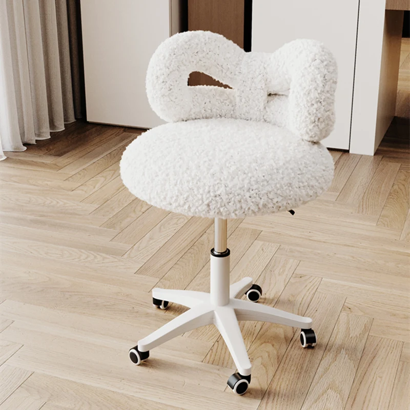 

OMGD Lift Swivel Make-up Chair Girls Bedroom Cream Wind Bow Dressing Stool Computer Chair Manicure Backrest Chairs Camping Home