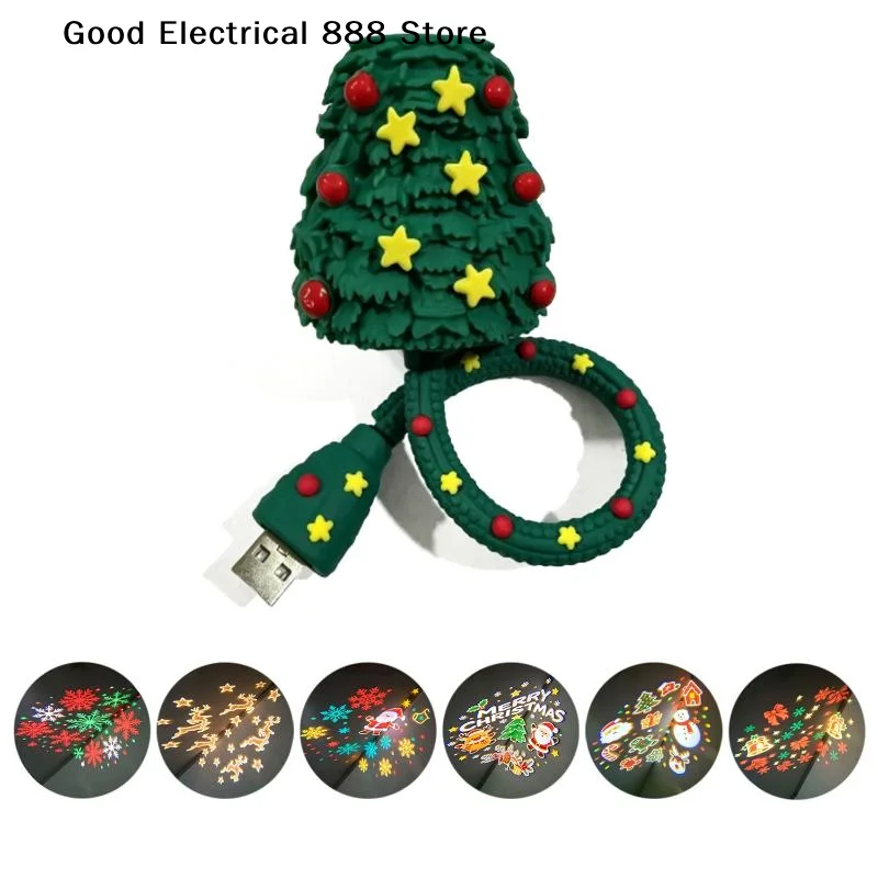 【G】Christmas Tree Projections Lights USB Plug Play 6 Patterns Night Lamps Projector Projectors Nightlight Santa Claus Pattern