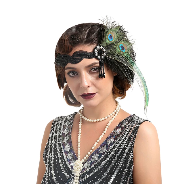 Period “flapper girl” headband with feathers popular and sequins dating from 1920s