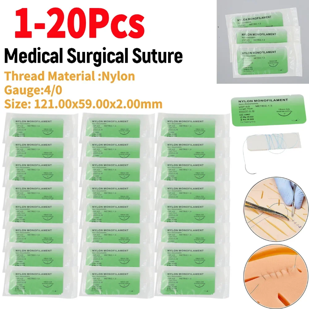 

1-20PCS 4/0 Medical Monofilament Thread Nylon Silk Surgical Simulation Suture Non-injured for Suture Teaching Exercises